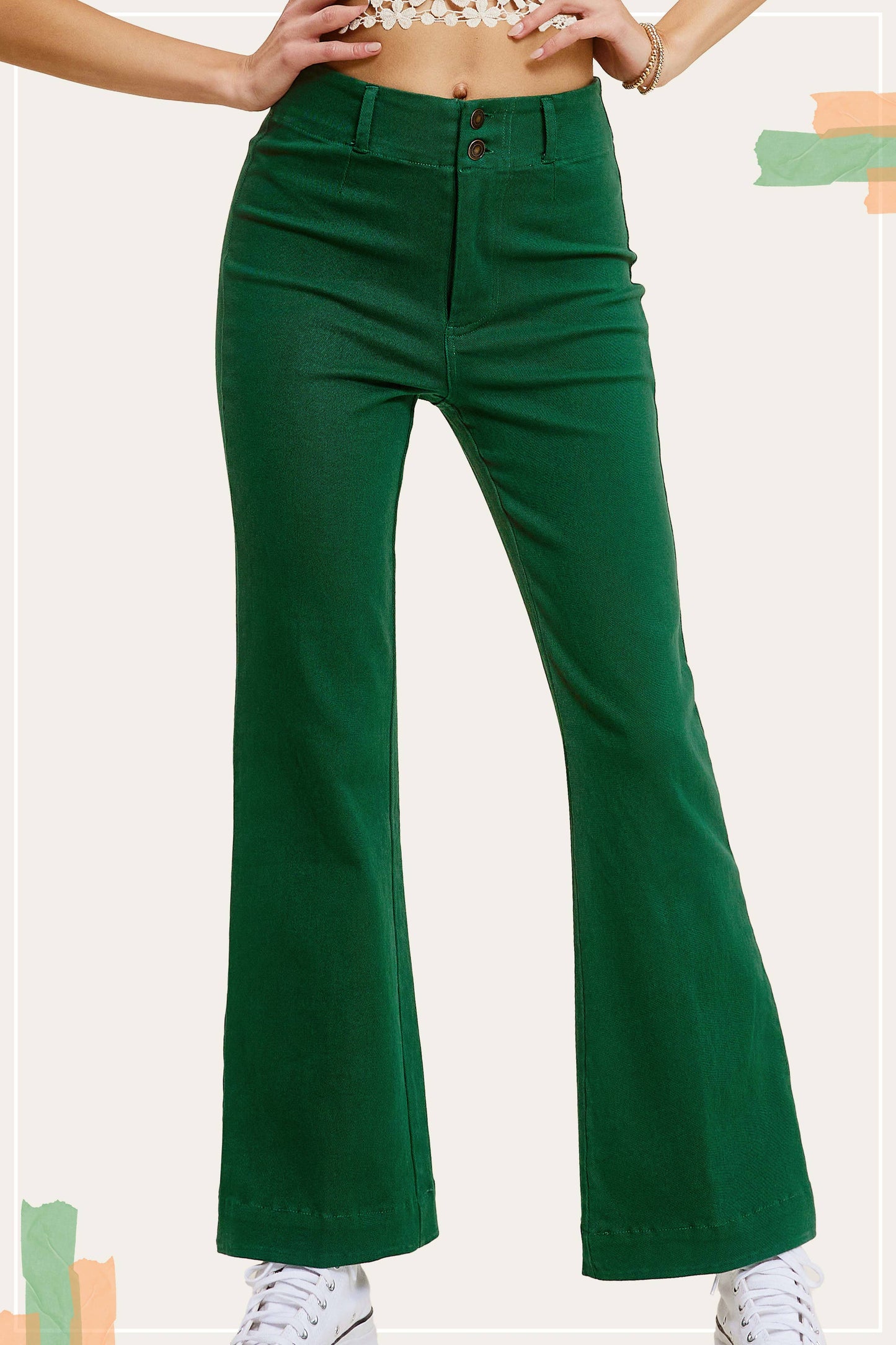 Lisa Wide Flare Pants - Green