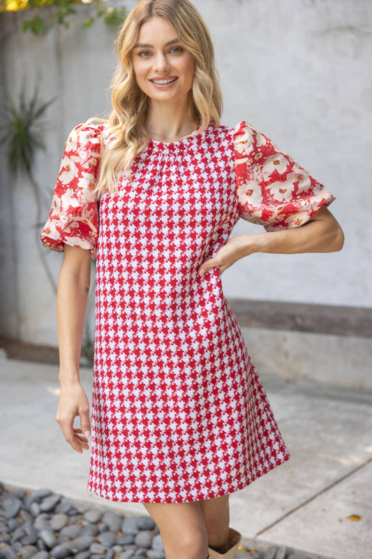 Memphis Ready Houndstooth Dress: Red