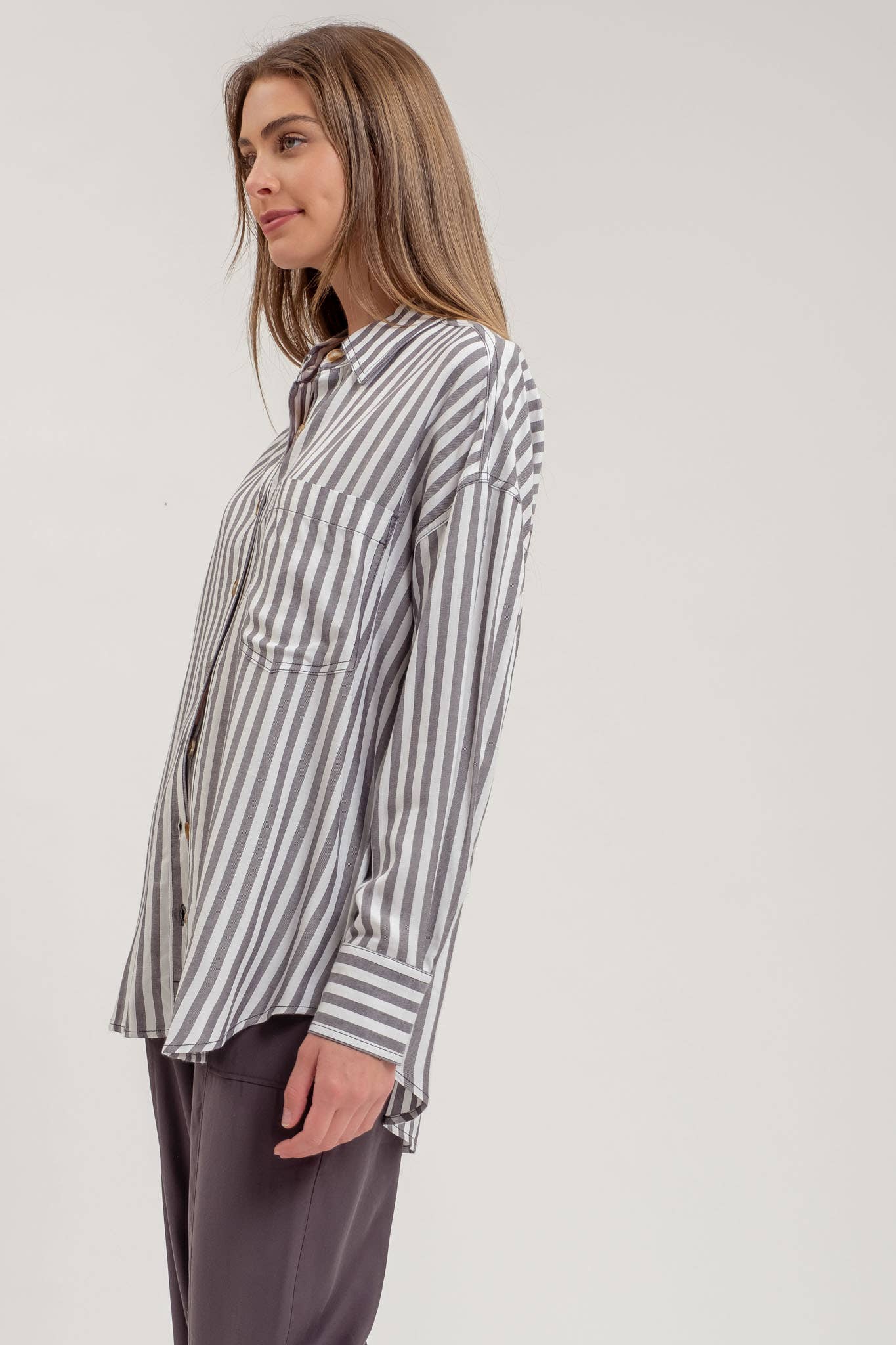 ONE OF US STRIPE SHIRT: CHARCOAL