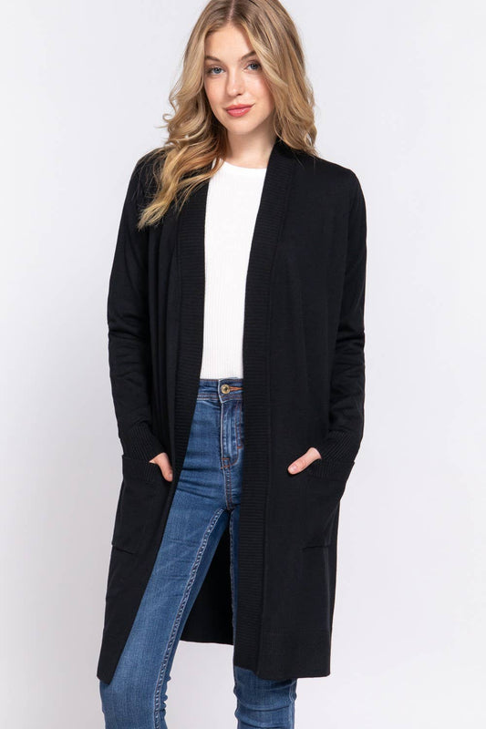 Know Better Tunic Sweater Cardigan - Black