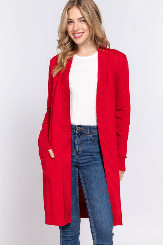 Know Better Tunic Sweater Cardigan - Red