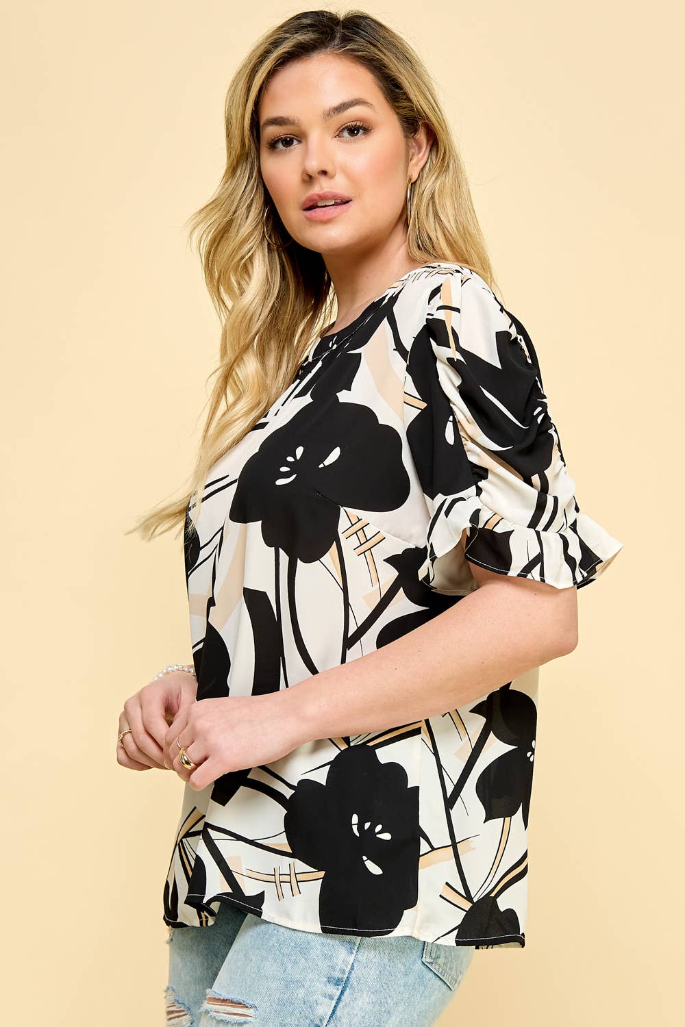 LET"S GROOVE RUFFLE BLOUSE -  PRINT