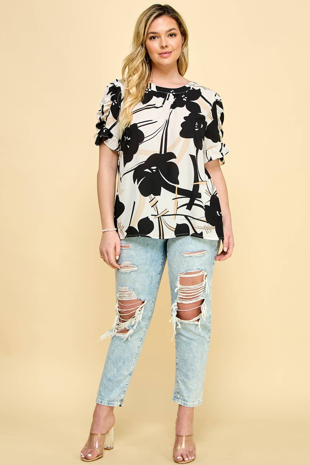 LET"S GROOVE RUFFLE BLOUSE -  PRINT