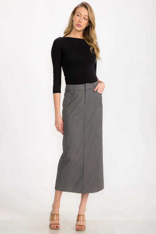 If Not For Grace Maxi Skirt- Grey Stripes