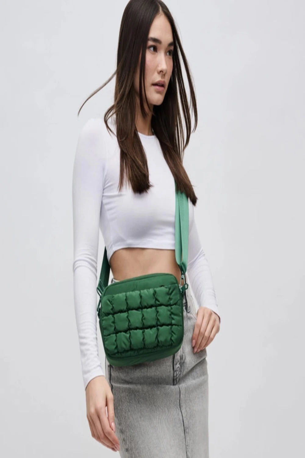 Quilted Puffer Nylon Crossbody - Green