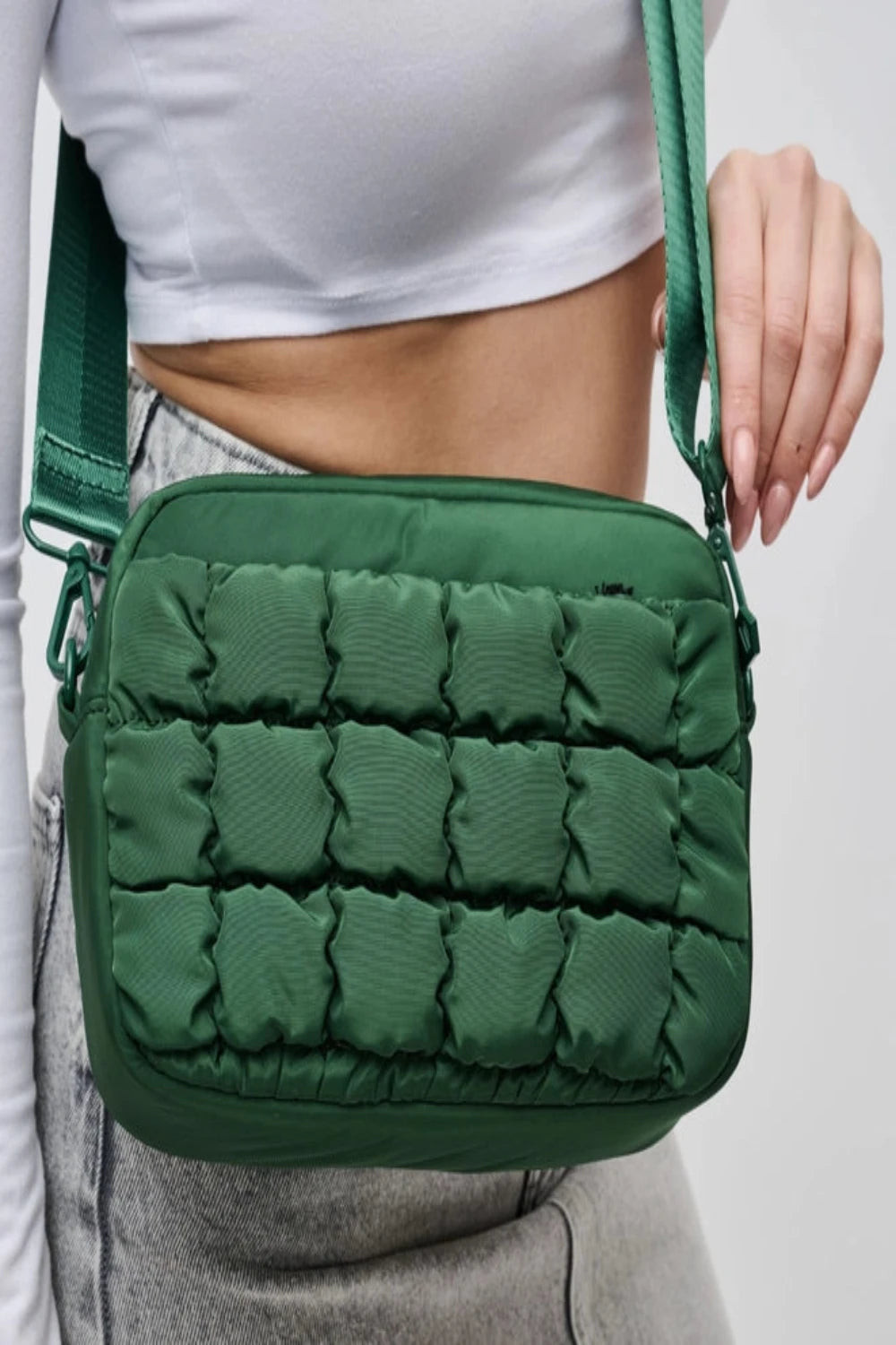 Quilted Puffer Nylon Crossbody - Green