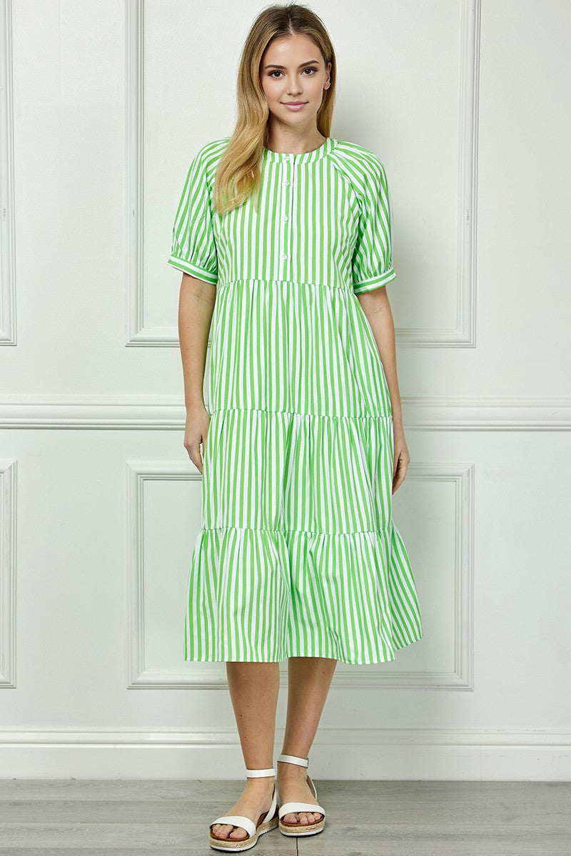 Stand At Attention Stripe Midi Dress - Green