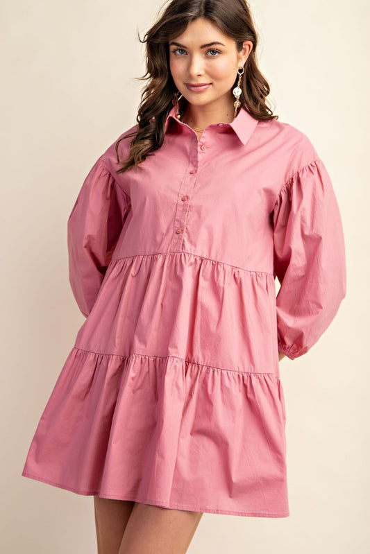 The Power Pose Tiered Shirt Dress - Pink