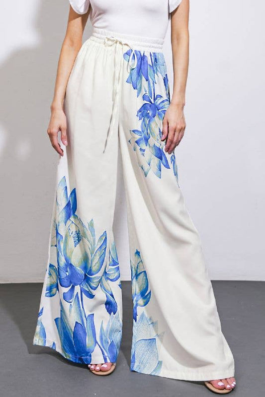 The Power Move Printed Pants - Blue and Ivory