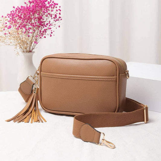 Rectangular Crossbody with Tassel: LIGHT BROWN / ONE SIZE