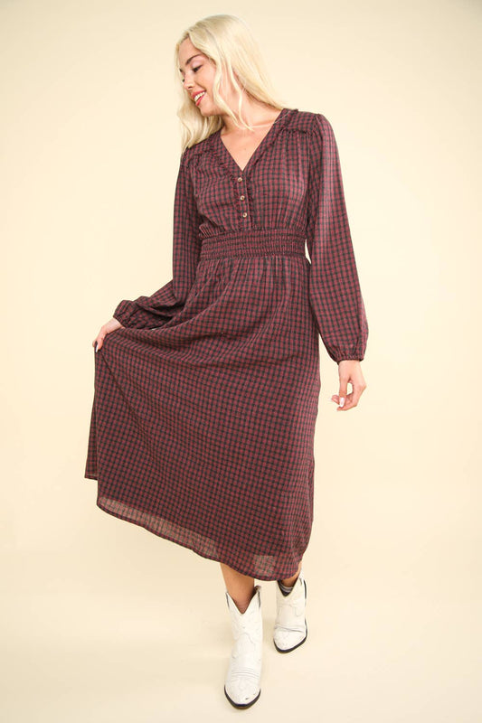 Be Old Plaid Midi Dress -  RED