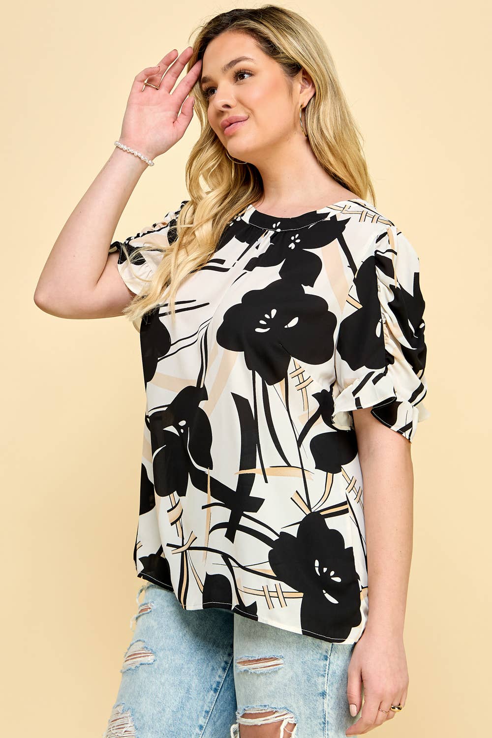 LET"S GROOVE RUFFLE BLOUSE -  PRINT