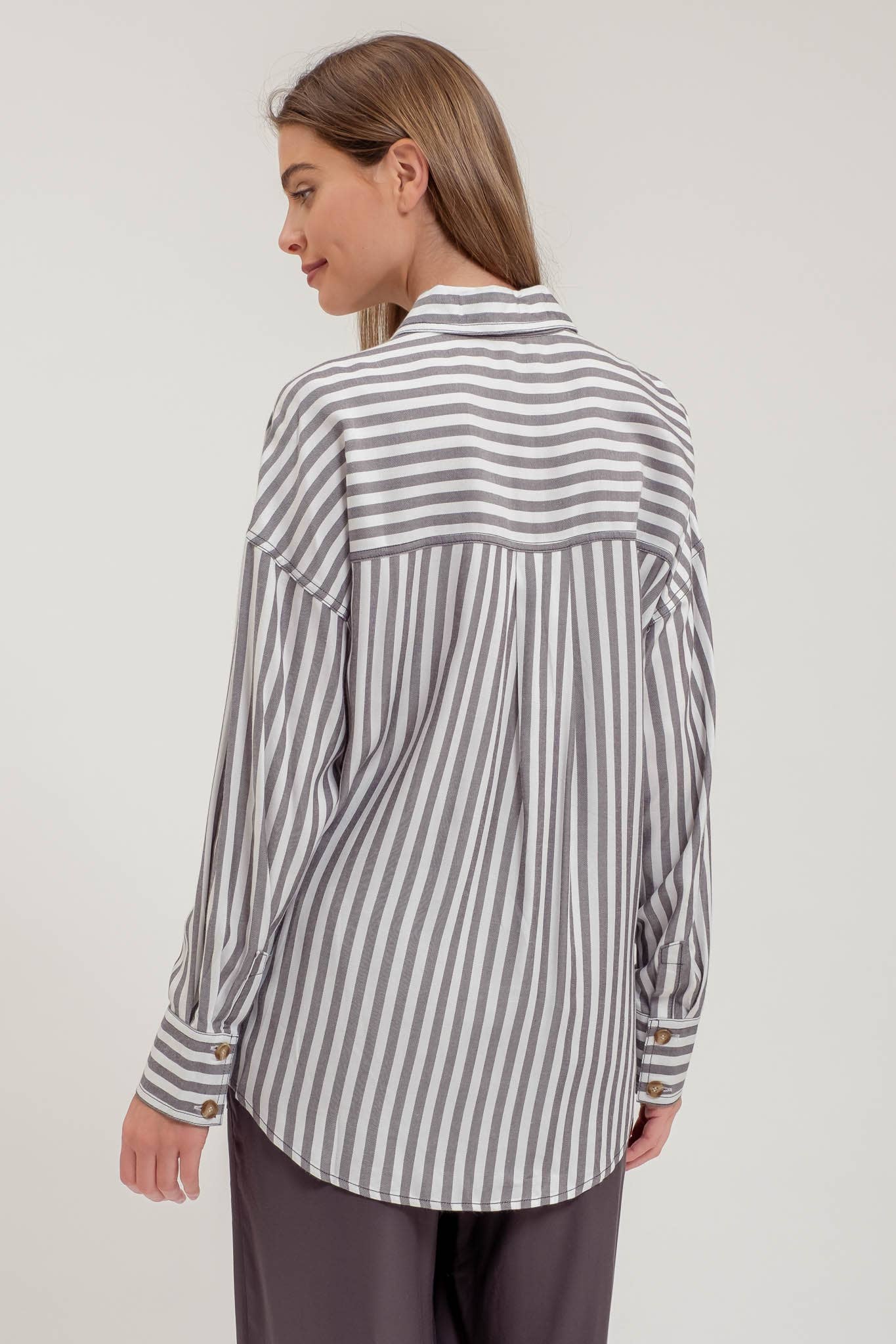 ONE OF US STRIPE SHIRT: CHARCOAL